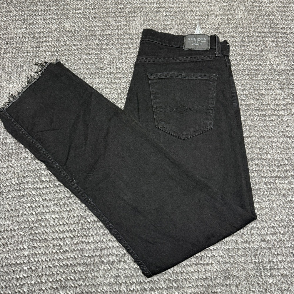 DENIZEN FROM Levis‎ Mens 232 Slim Straight Jeans W34 L34 Black Raw Hem Denim